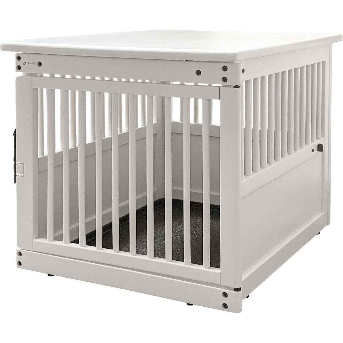 Richell Wooden End Table Dog Crate, White, Medium