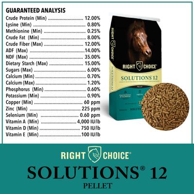 Show full view: Right Choice Solutions 12 High Fat Pellet Horse Feed, 50-lb bag slide 3 of 4