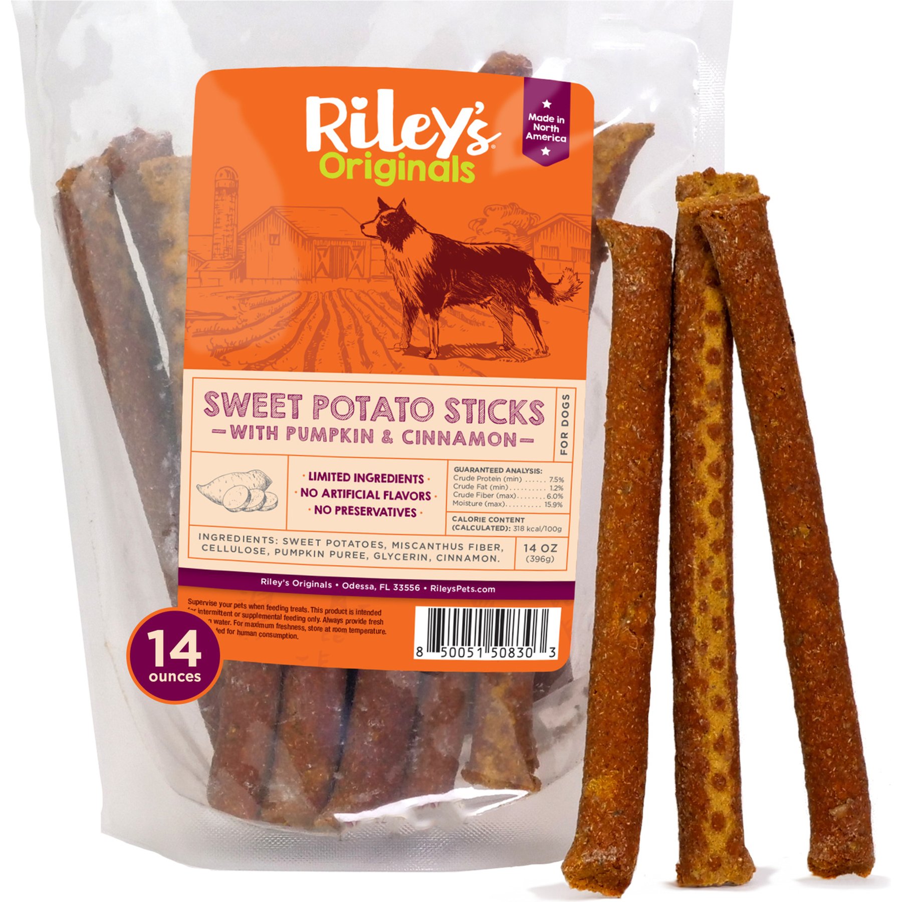 Riley's Limited Ingredient Diet Pumpkin, Cinnamon & Sweet Potato Stick Dehydrated Dog Treats, 14-oz bag