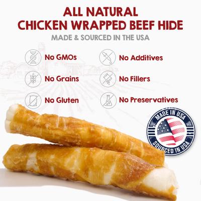 Show full view: Riley's Chicken Wrapped Beef Hide Natural Dog Chew Treats, Medium, 12 count slide 3 of 10