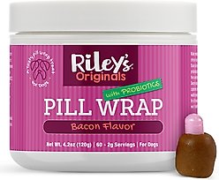 Riley's Delicious Bacon Flavored Pill Wrap Dog Treat, 4.2-oz jar