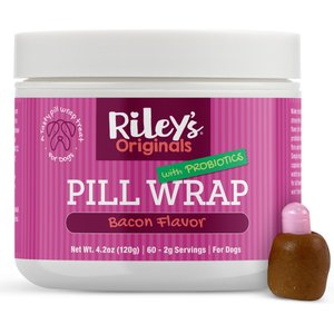 Riley's Delicious Bacon Flavored Pill Wrap Dog Treat, 4.2-oz jar