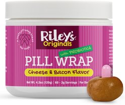 Riley's Delicious Cheese & Bacon with Probiotics Pill Wrap Dog Treat, 4.2-oz jar