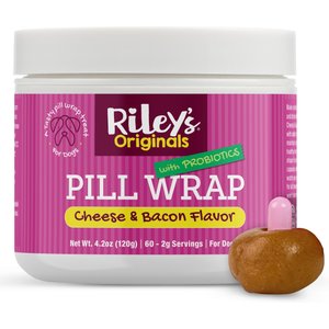 Riley's Delicious Cheese & Bacon with Probiotics Pill Wrap Dog Treat, 4.2-oz jar