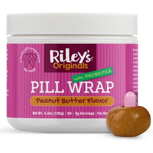 Riley's Delicious Peanut Butter & Probiotic Pill Wrap Dog Treat, 4.2-oz tub