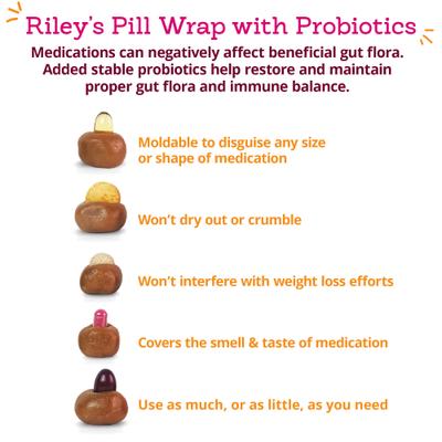 Show full view: Riley's Delicious Peanut Butter & Probiotic Pill Wrap Dog Treat, 4.2-oz tub slide 4 of 9