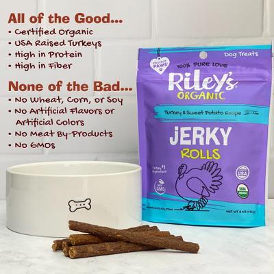 Show full view: Riley's Jerky Rolls Turkey & Sweet Potato Dog Treats, 5-oz pouch slide 3 of 7