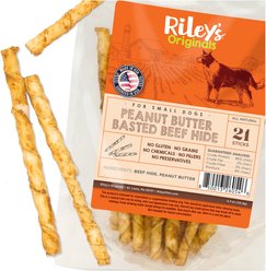 Riley's Peanut Butter Basted Beef Hide Natural Dog Chew Treats, Small, 21 count