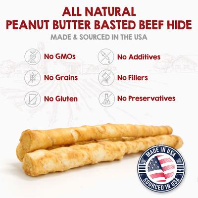 Show full view: Riley's Peanut Butter Basted Beef Hide Natural Dog Chew Treats, Small, 21 count slide 3 of 9