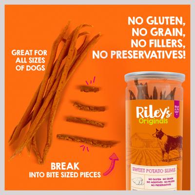 Show full view: Riley's Slims Dried Sweet Potato Dehydrated Dog Treats, 7.5-oz jar slide 4 of 6