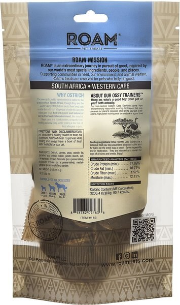 Roam Ossy Trainers Premium Jerky Ostrich Dog Treats, 1-lb bag