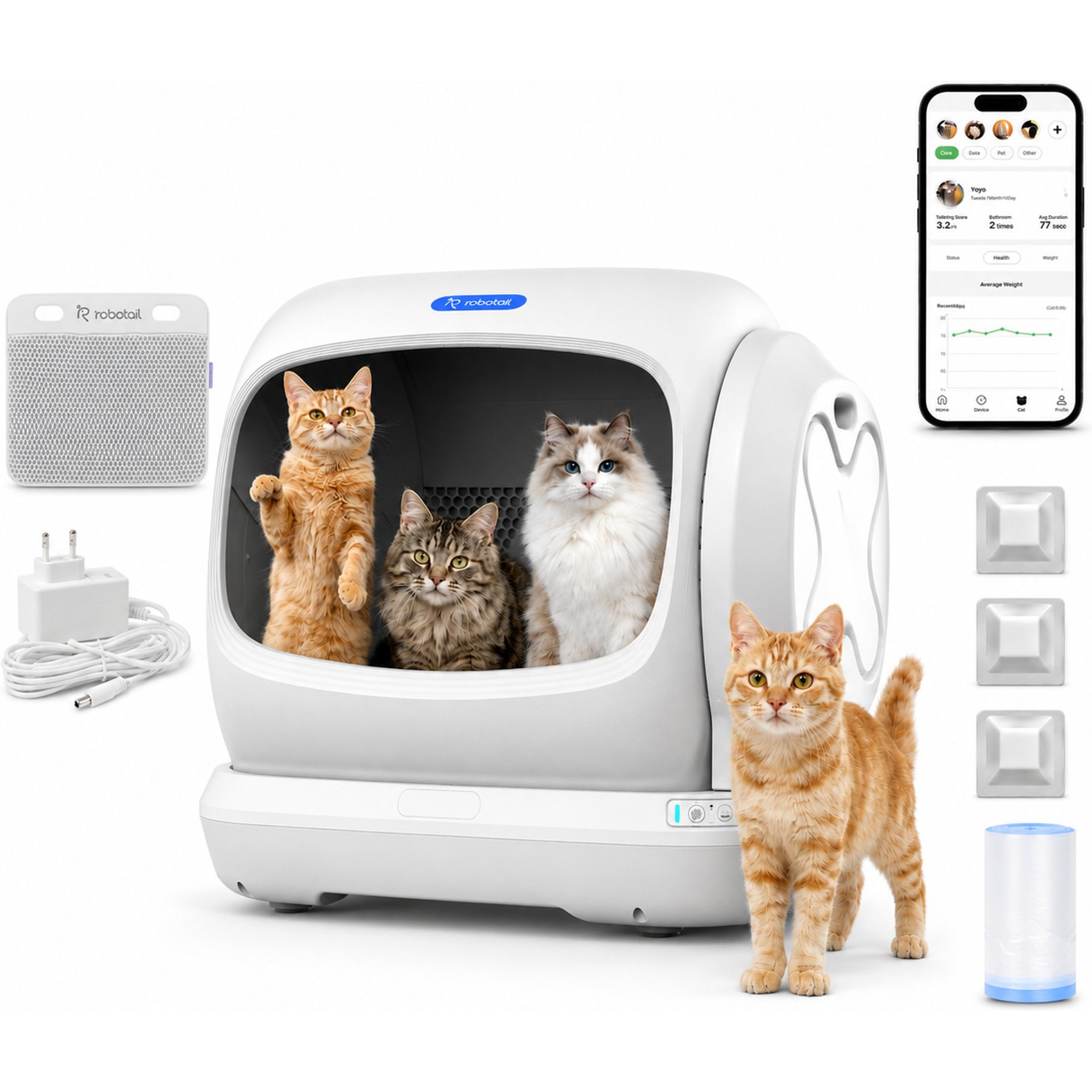 Robotail Automatic Self-Cleaning App Control Cat Litter Box, Ivory, XXX-Large