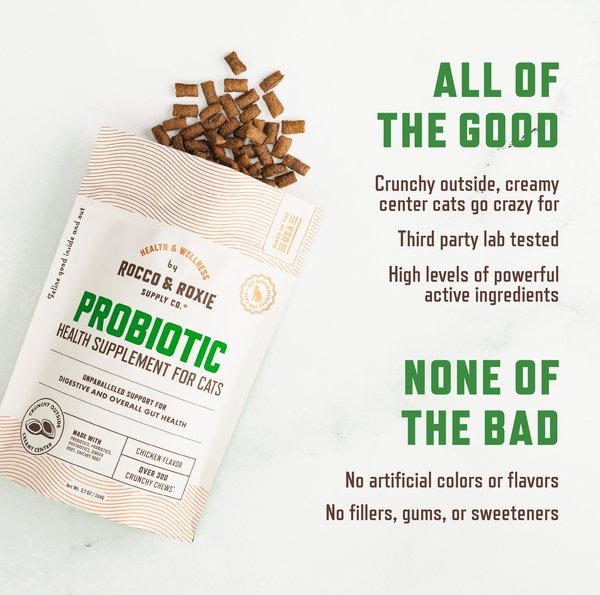 Rocco & Roxie Supply Co. Chicken Flavored Digestive Aid Probiotic Chew Supplement for Cats, 3.7-oz bag