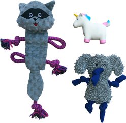 Rocket & Rex Squeakers Stuffing-Free Rope & Plush Dog Toy Gift Set, 3 count