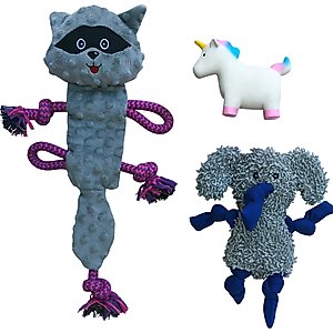 Rocket & Rex Squeakers Stuffing-Free Rope & Plush Dog Toy Gift Set, 3 count