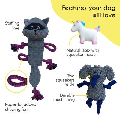 Show full view: Rocket & Rex Squeakers Stuffing-Free Rope & Plush Dog Toy Gift Set, 3 count slide 3 of 9