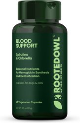 Rooted Owl Natural Blood Support Vegan Capsules Supplement with Spirulina & Chlorella for Dogs & Cats, 60 count
