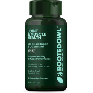 Rooted Owl Natural Joint & Muscle Health Capsules Supplement for Cats & Small Dogs with UC-II Collagen, 30 count