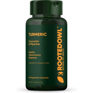 Rooted Owl Natural Turmeric Vegan Capsules Vitamin Supplement with Black Pepper for Dogs & Cats, 60 count