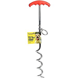 Roscoe's Pet Products Comfort Grip Dog Tie-Out Stake, Red & Silver, 18-in
