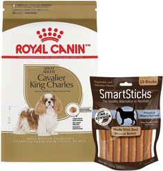 Royal Canin Cavalier King Charles Adult Dry Food, 10-lb bag + SmartBones SmartSticks Peanut Butter Chews Dog Treats