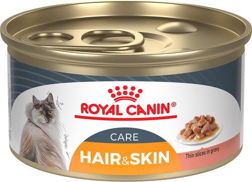 Show full view: Royal Canin Feline Care Nutrition Hair & Skin Care Thin Slices in Gravy Canned Cat Food, 3-oz can, case of 12 slide 10 of 12