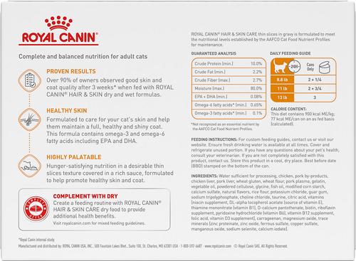 Show full view: Royal Canin Feline Care Nutrition Hair & Skin Care Thin Slices in Gravy Canned Cat Food, 3-oz can, case of 12 slide 3 of 12