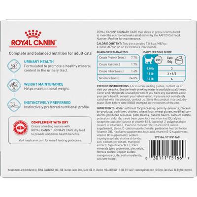 Show full view: Royal Canin Feline Care Nutrition Urinary Care Thin Slices in Gravy Wet Cat Food, 3-oz can, case of 6 slide 3 of 11