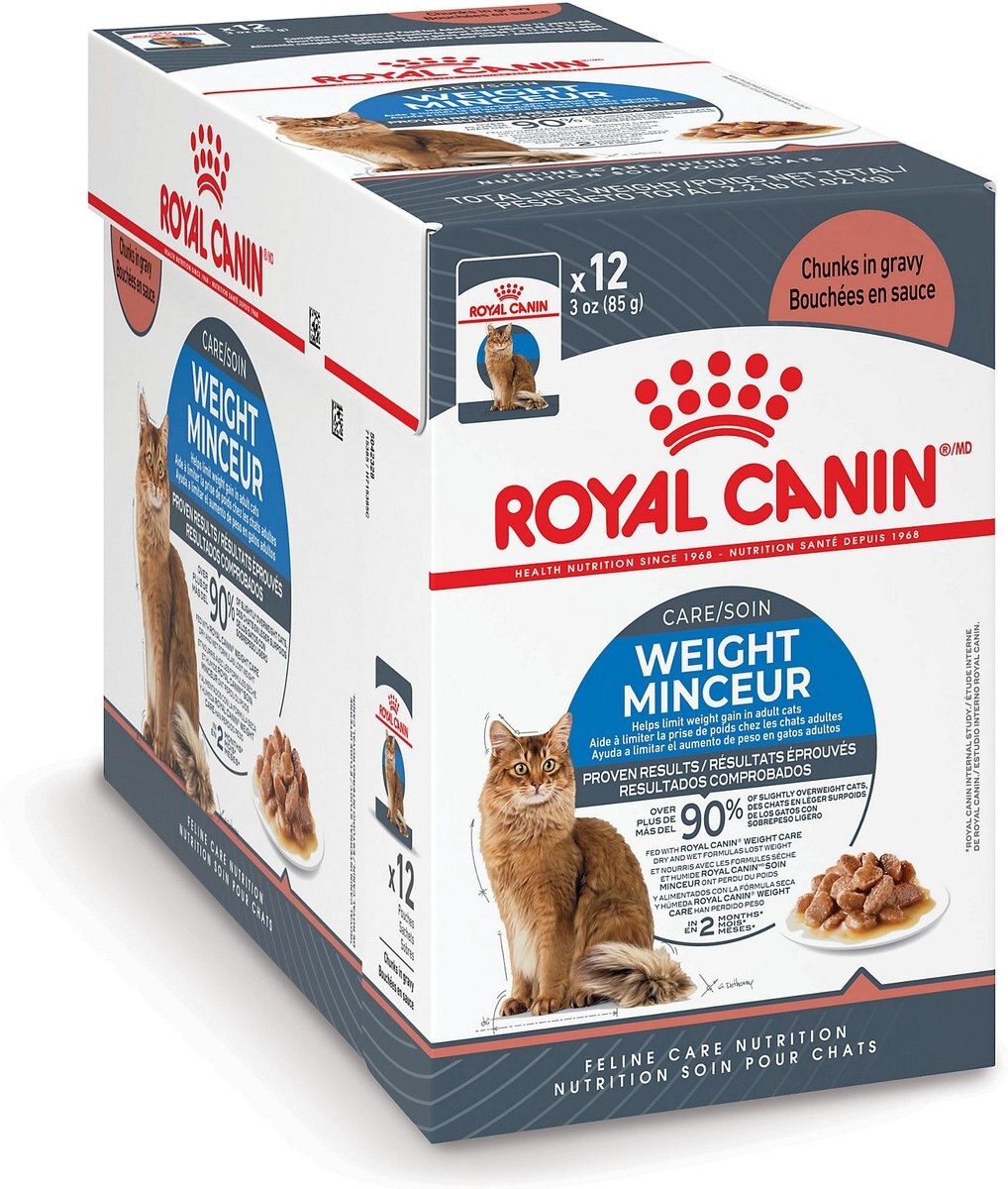 Royal Canin Feline Care Nutrition Weight Care Adult Chunks in Gravy Pouch Cat Food, 3-oz, case of 12