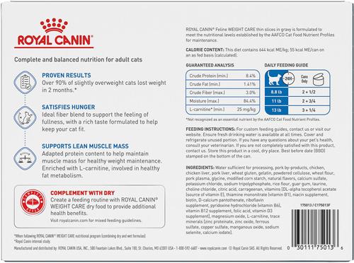 Show full view: Royal Canin Feline Care Nutrition Weight Care Adult Thin Slices in Gravy Wet Cat Food, 3-oz can, 12 count slide 3 of 12