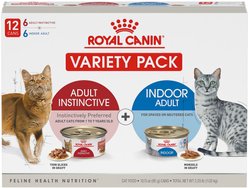 Royal Canin Feline Health Nutrition Adult Indoor & Instinctive Wet Cat Food Variety Pack, 3-oz can, 12 count