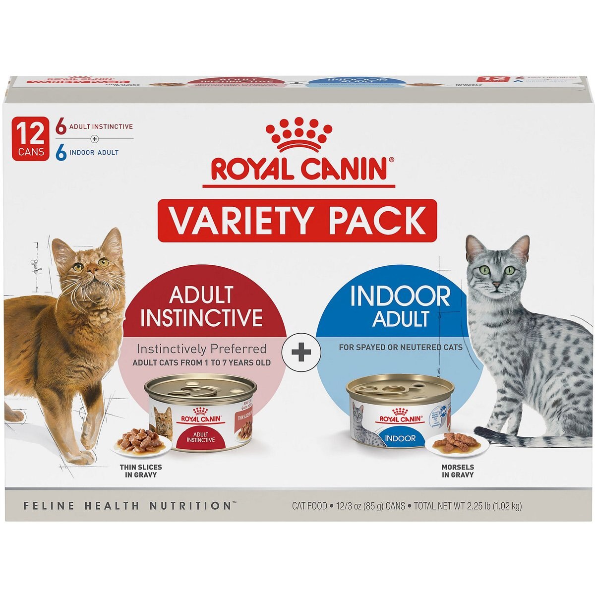 Royal Canin Feline Health Nutrition Adult Indoor & Instinctive Wet Cat Food Variety Pack, 3-oz can, 12 count