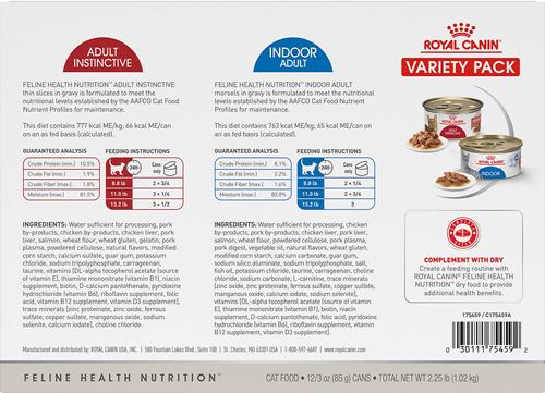 Show full view: Royal Canin Feline Health Nutrition Adult Indoor & Instinctive Wet Cat Food Variety Pack, 3-oz can, 12 count slide 3 of 8