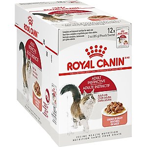 Royal Canin Feline Health Nutrition Adult Instinctive Chunks in Gravy Cat Food Pouch, 3-oz, case of 12