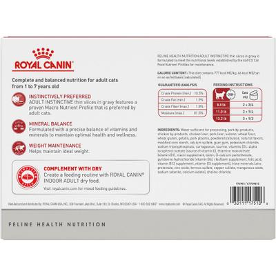 Show full view: Royal Canin Feline Health Nutrition Adult Instinctive Thin Slices in Gravy Canned Cat Food, 3-oz, pack of 12 slide 3 of 12