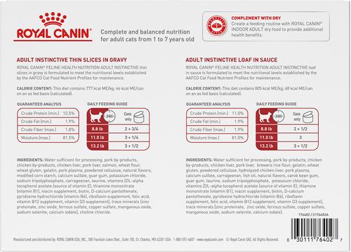 Show full view: Royal Canin Feline Health Nutrition Adult Instinctive Variety Pack Pate Wet Cat Food, 3-oz can, case of 12 slide 3 of 9