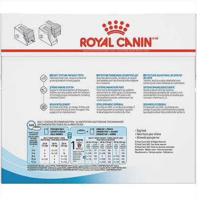 Show full view: Royal Canin Size Health Nutrition Medium Puppy Chunks in Gravy Dog Food Pouch, 4.9-oz, case of 10 slide 4 of 10