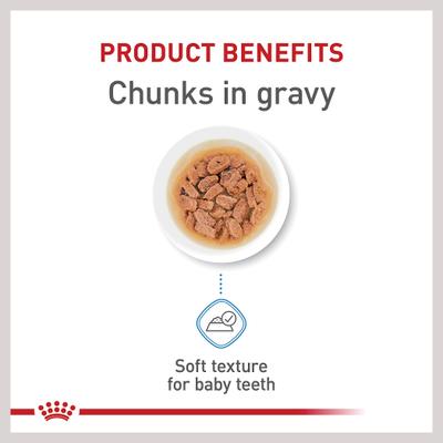 Show full view: Royal Canin Size Health Nutrition Small Puppy Chunks in Gravy Dog Food Pouch, 3-oz, case of 12 slide 4 of 13