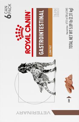 Show full view: Royal Canin Veterinary Diet Adult Gastrointestinal Low Fat Loaf Canned Dog Food, 13.5-oz can, case of 6 slide 3 of 13