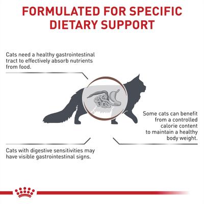 Show full view: Royal Canin Veterinary Diet Adult Gastrointestinal Moderate Calorie Thin Slices in Gravy Canned Cat food, 3-oz, case of 24 slide 5 of 12