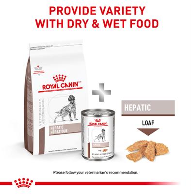 Show full view: Royal Canin Veterinary Diet Adult Hepatic Loaf Canned Dog Food, 13.7-oz, case of 24 slide 6 of 12
