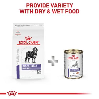 Show full view: Royal Canin Veterinary Diet Adult Mature Consult Loaf in Sauce Canned Dog Food, 13.5-oz, case of 24 slide 6 of 12