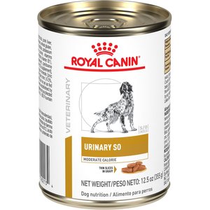 Royal Canin Veterinary Diet Adult Urinary SO Moderate Calorie Thin Slices In Gravy Wet Dog Food, 12.5-oz can, case of 12