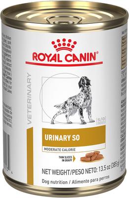 Show full view: Royal Canin Veterinary Diet Adult Urinary SO Moderate Calorie Thin Slices In Gravy Wet Dog Food, 12.5-oz can, case of 6 slide 3 of 11