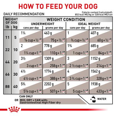 Show full view: Royal Canin Veterinary Diet Gastrointestinal High Fiber Loaf in Sauce Wet Dog Food, 13.5-oz can, case of 24 slide 8 of 12