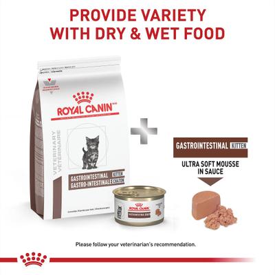 Show full view: Royal Canin Veterinary Diet Kitten Gastrointestinal Ultra Soft Mousse in Sauce Canned Cat Food, 5.1-oz, case of 24 slide 6 of 12
