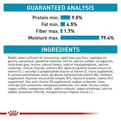 Show full view: Royal Canin Veterinary Diet Selected Protein Pea & Rabbit Formula Loaf in Sauce Adult Wet Cat Food, 5.1-oz can, case of 24 slide 7 of 12