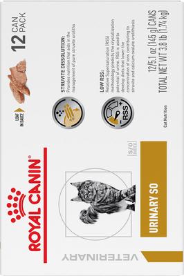 Show full view: Royal Canin Veterinary Diet Urinary SO Loaf Pate Adult Wet Cat Food, 5.1-oz can, pack of 12 slide 3 of 13