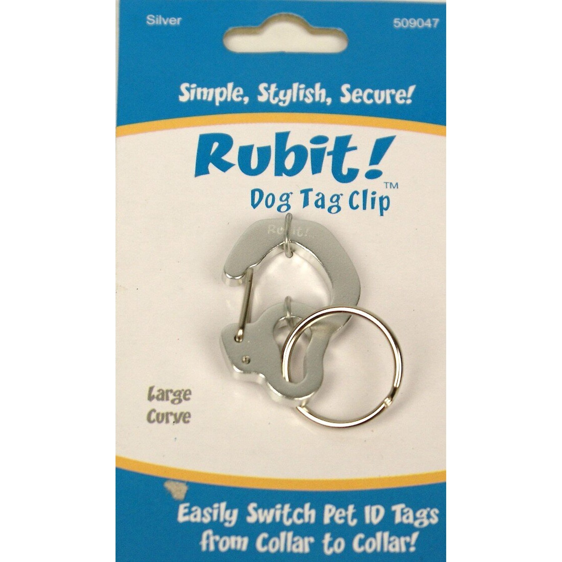 Rubit! Curved Dog Tag Clip, Silver, Large