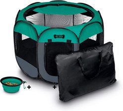 Ruff 'N Ruffus Portable Foldable Cat & Dog Playpen, Carrying Case, & Travel Bowl, Aqua, Medium
